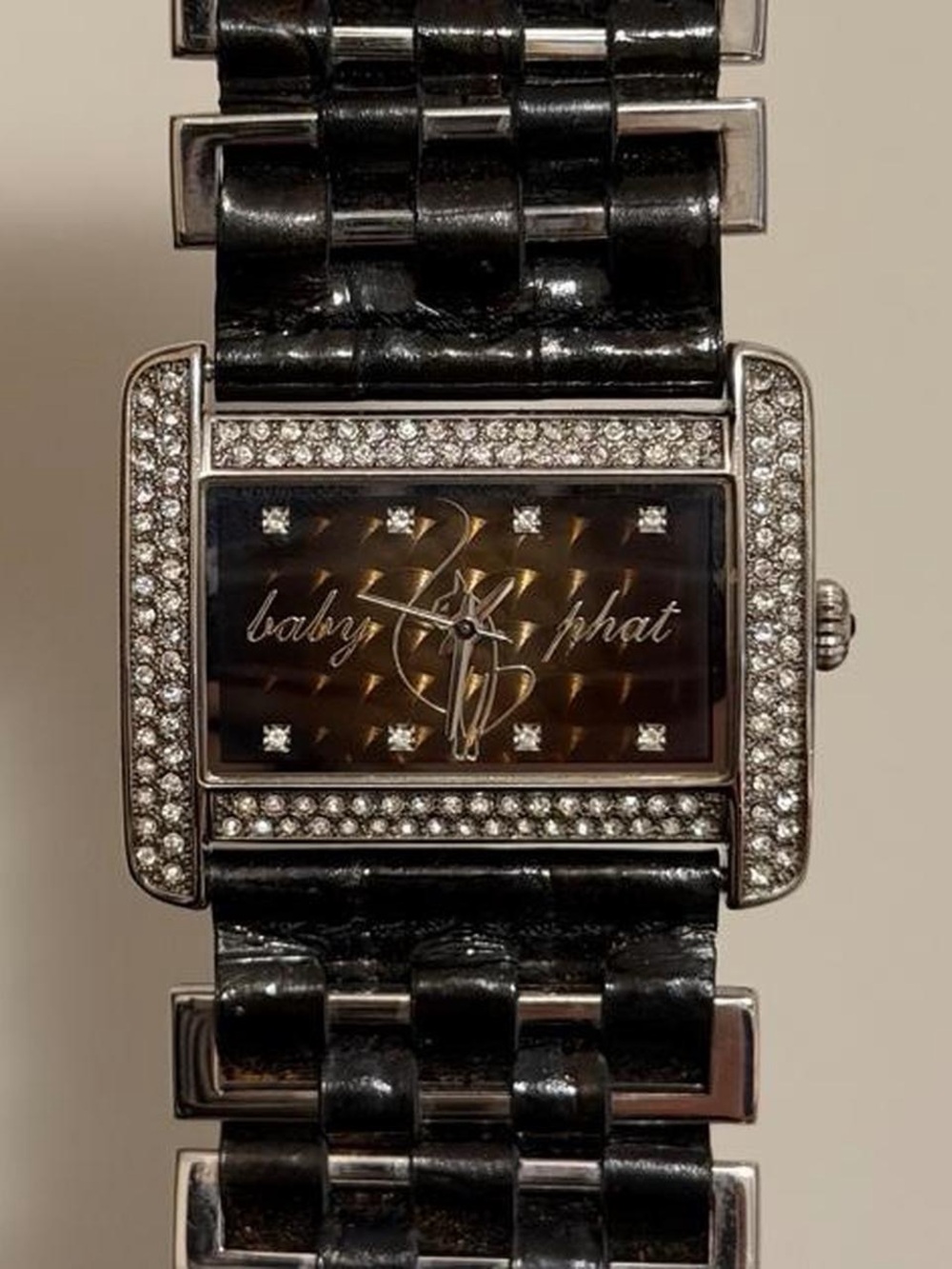 Y2K Baby Phat Black and Silver Crystal Accent Women's Watch